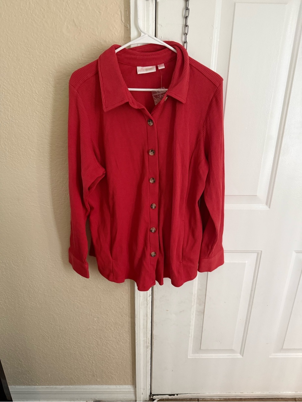 Elle Coral Ribbed Button-Down Top